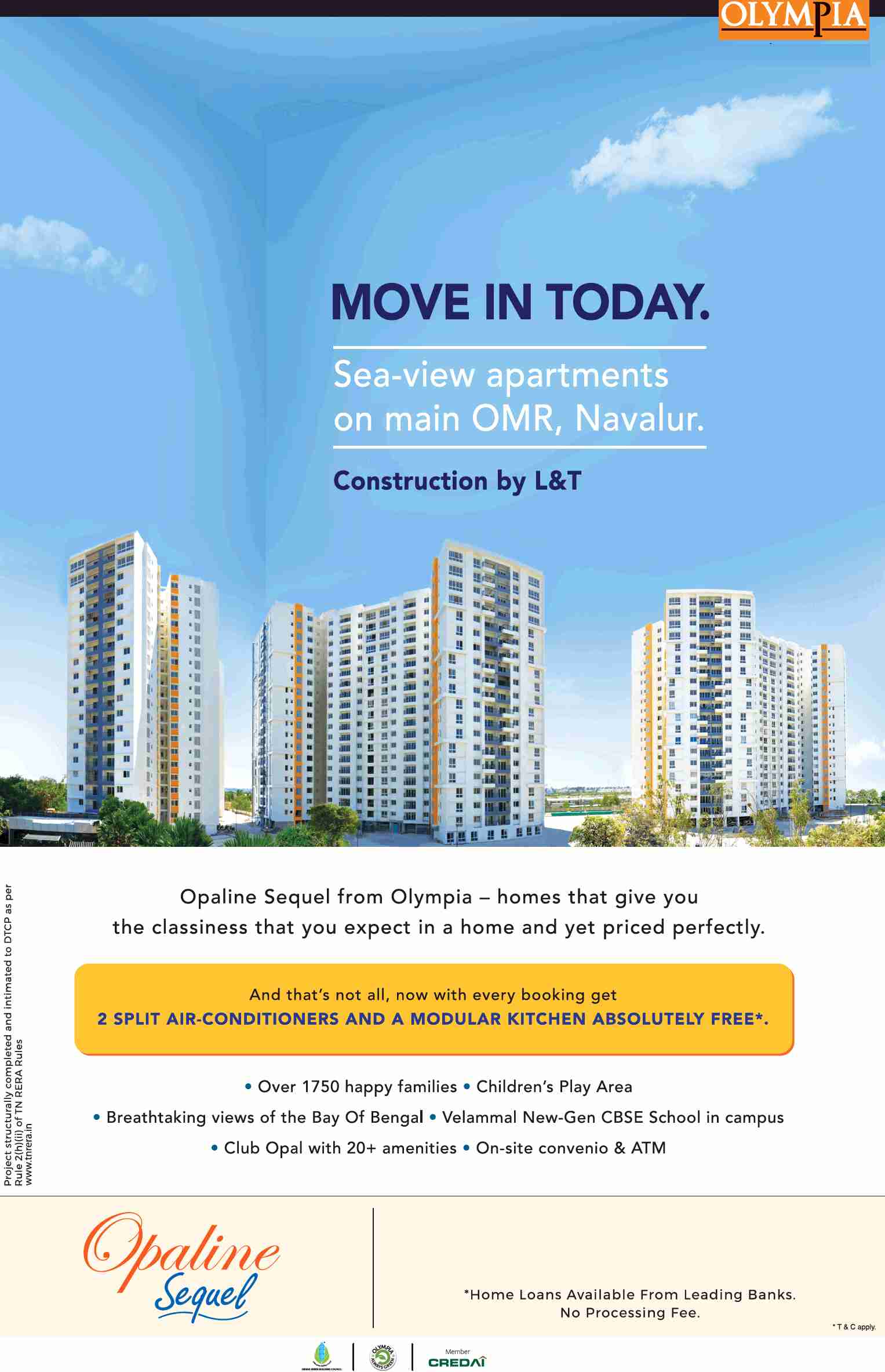 Get 2 split air-conditioner & modular kitchen free with every booking at Olympia Opaline Sequel in Chennai Update